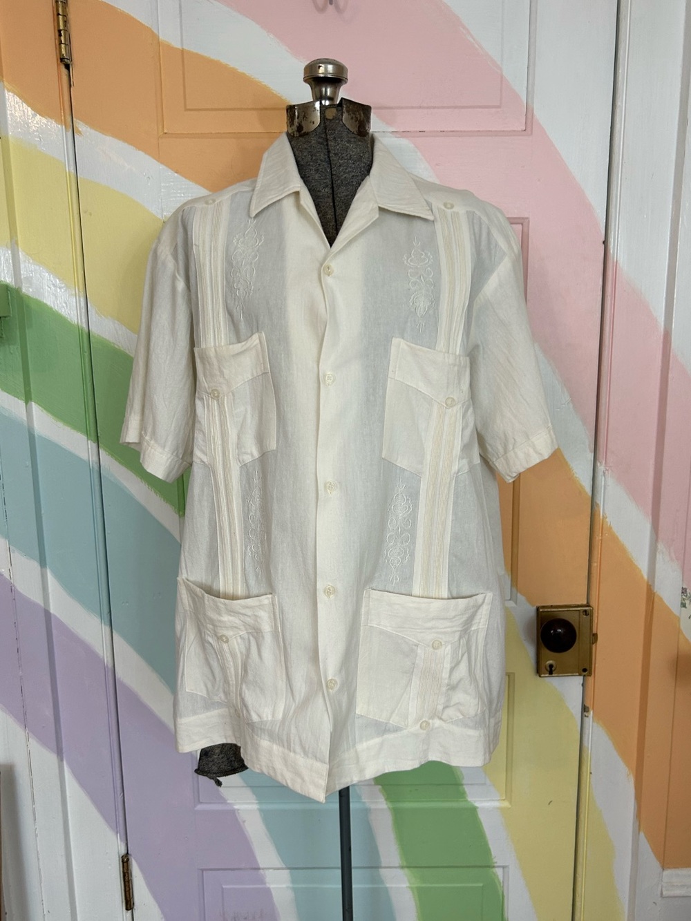 Autentica Guayabera Men’s Size 40 White 100% Cotton Cuban Camp Shirt 👽💛